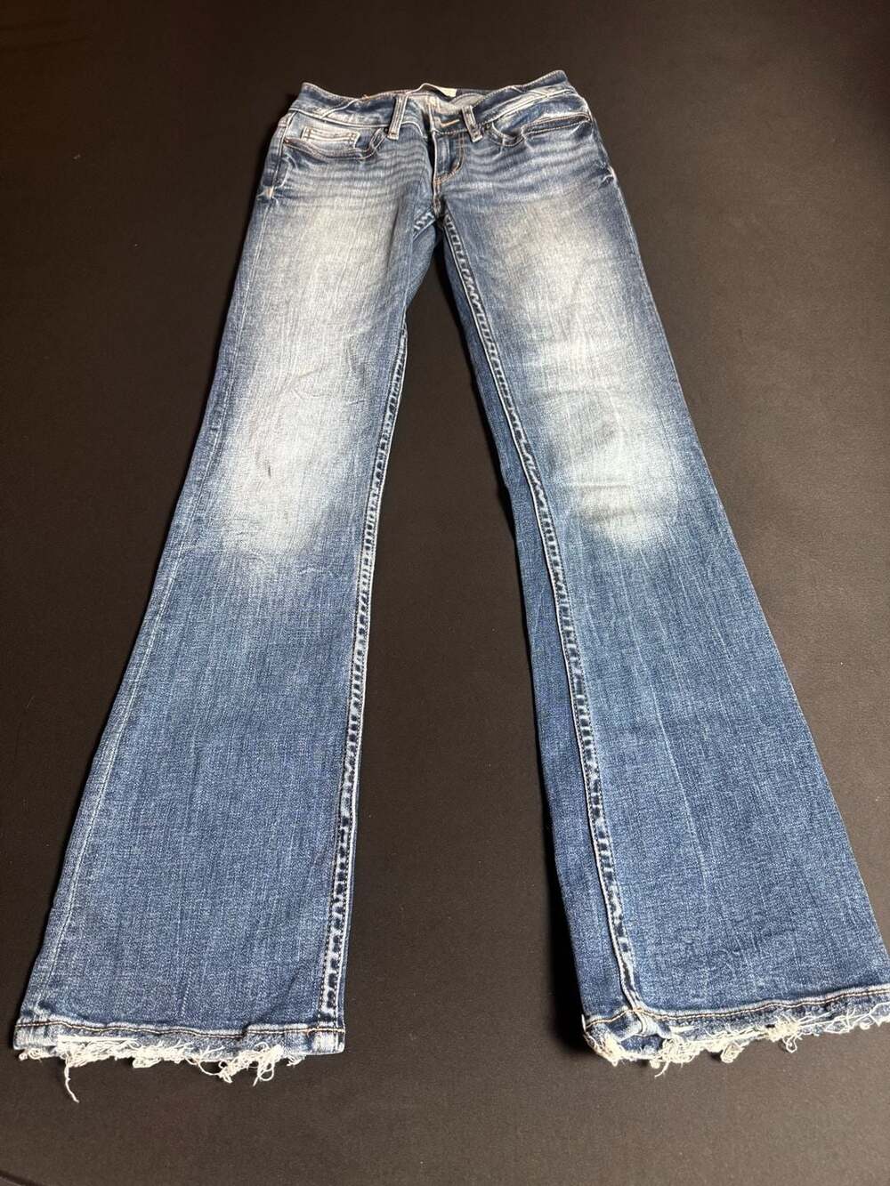 BKE Stella Slim Fit Low Rise Tailored Bootcut Distressed Denim Jeans